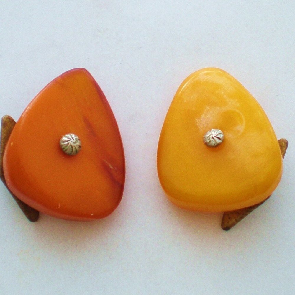 Vintage Russian Russia Soviet USSR Baltic Butterscotch Egg Yolk Amber Cufflinks